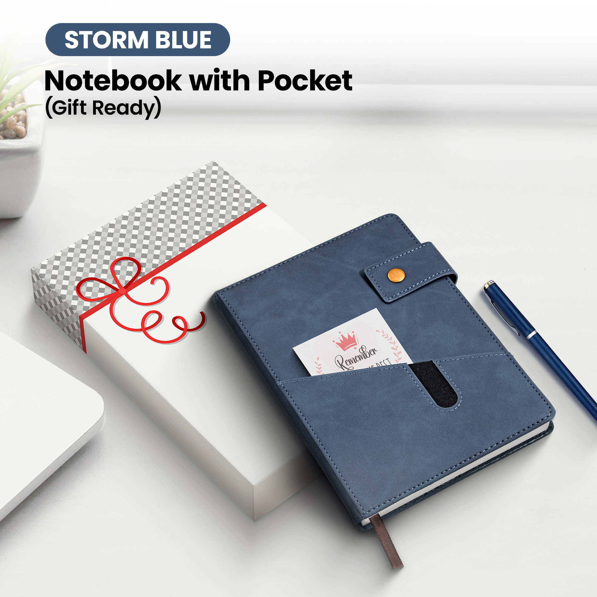 Notebook with Pocket and Pen - Storm Blue